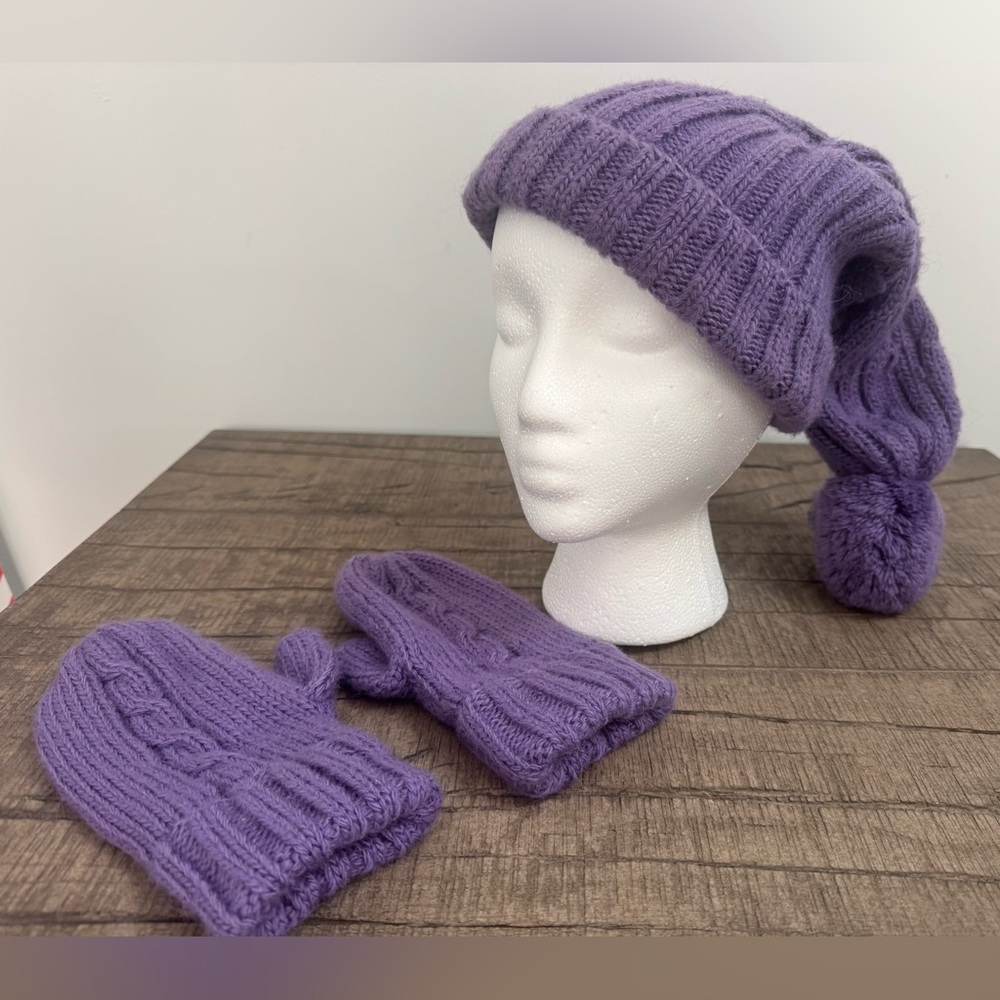 Manca & Ivan Kids' Lavender Knit Hat and Mittens Set Size L